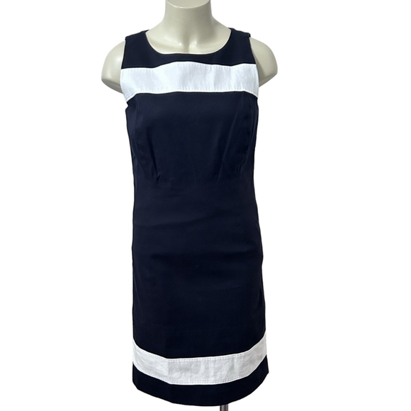 Rafaella Sleeveless Sheath Dress Size 10 Navy and White - Picture 1 of 12